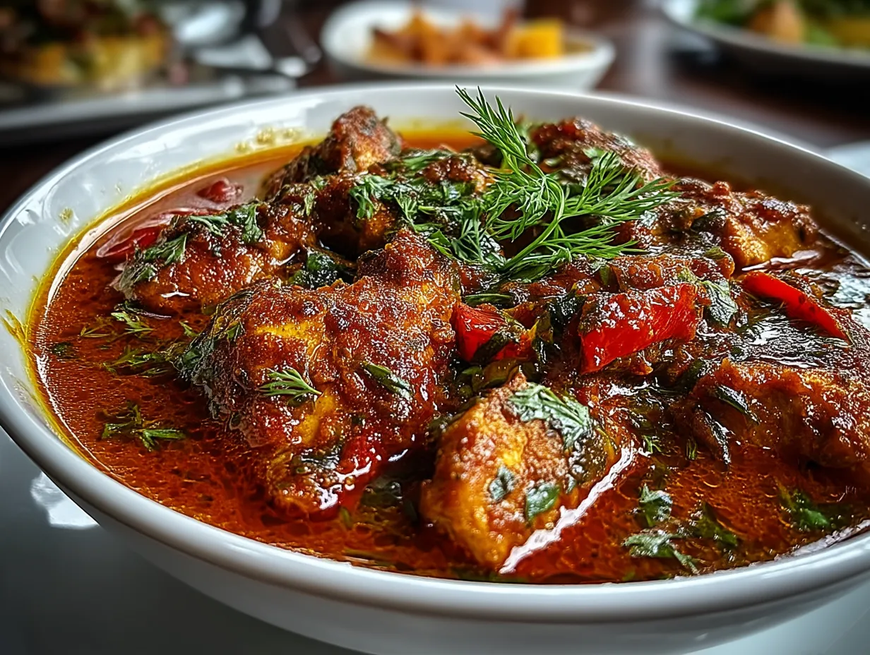 Authentic Chicken Masala Curry served with rice and naan