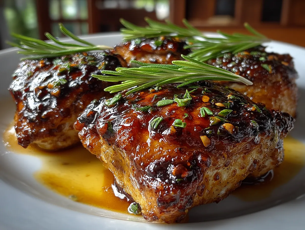 Serving Baked Low Sodium Balsamic Chicken Thighs with Rosemary