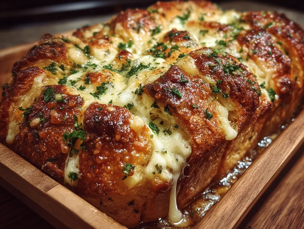 Serving Cheesy Garlic Bread Pull-Apart Loaf with Mozzarella