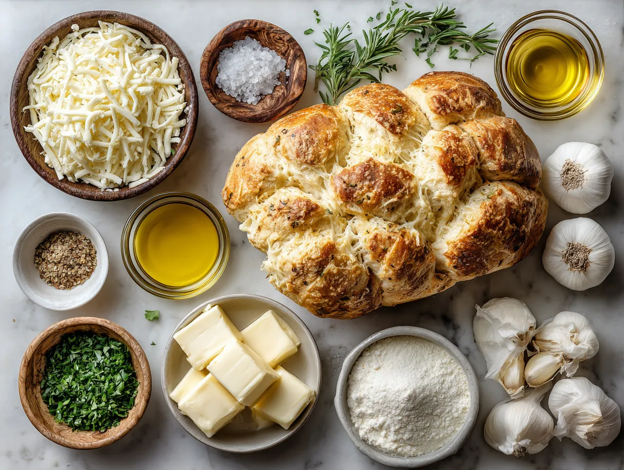 Ingredients for Cheesy Garlic Bread Pull-Apart Loaf with Mozzarella