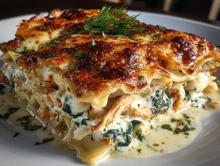 Chicken Alfredo Lasagna with Spinach and Garlic