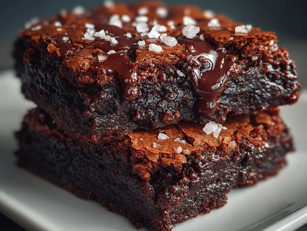 Serving fudgy dark chocolate brownies with sea salt flakes