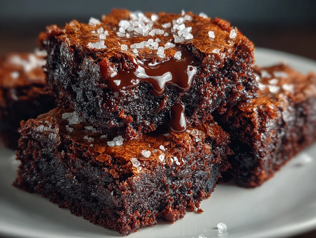 Fudgy Dark Chocolate Brownies with Sea Salt Flakes
