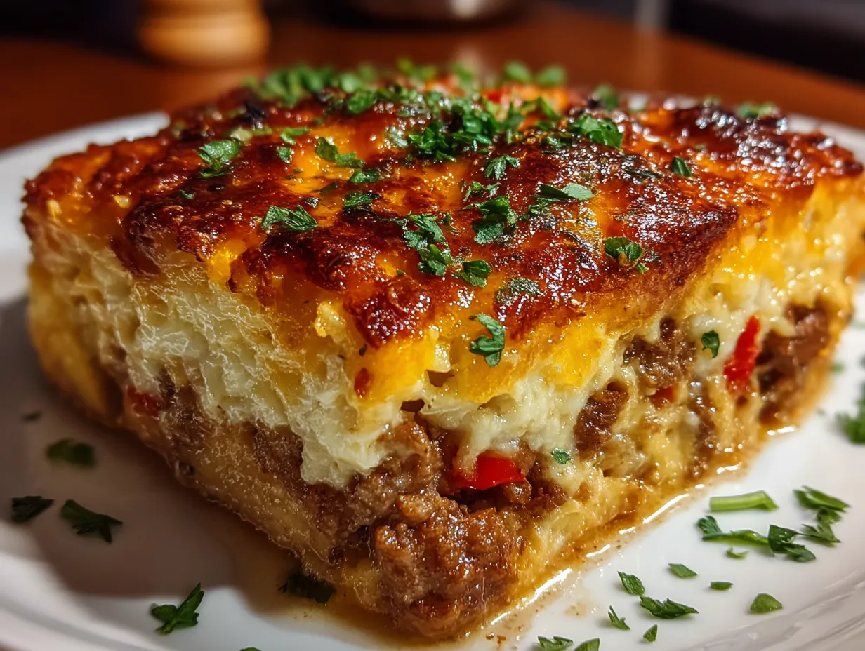 Serving Ground Beef and Vegetable Casserole with Cheddar