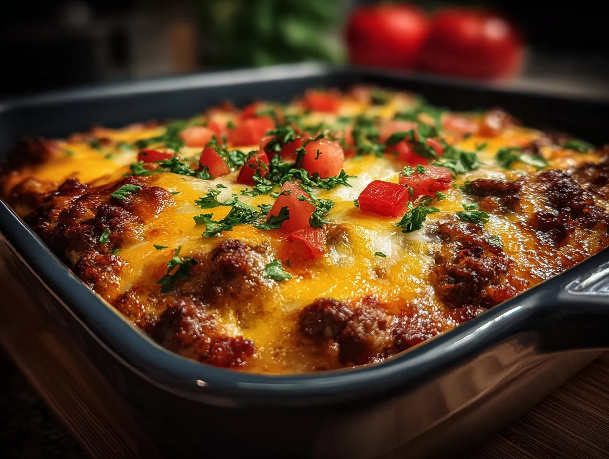 Ground Beef and Vegetable Casserole with Cheddar