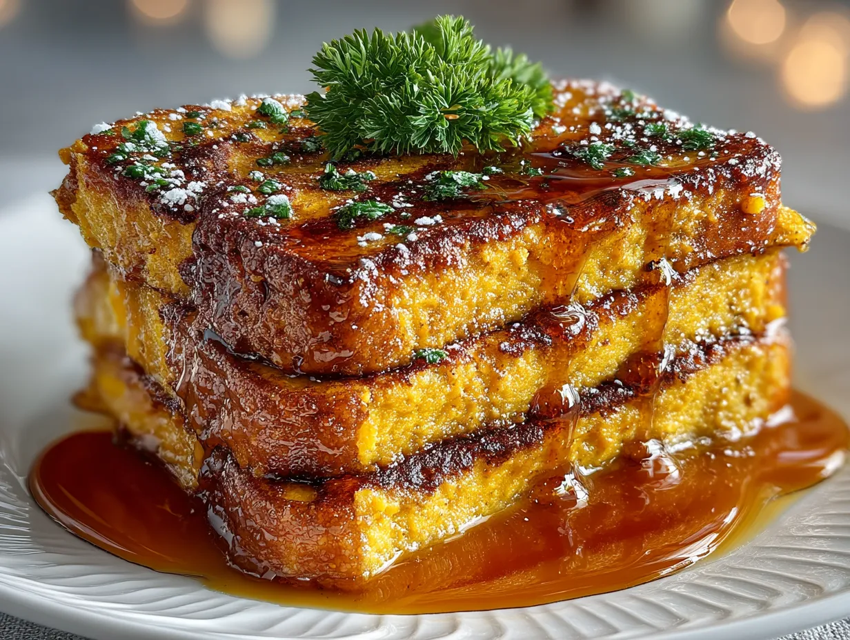 Serving Pumpkin Puree French Toast with Cinnamon Butter