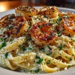 Shrimp Fettuccine Alfredo with Roasted Garlic
