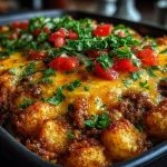 Sloppy Joe Ground Turkey Casserole with Tater Tots