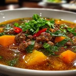 Spicy Minced Beef and Sweet Potato Puchero Soup