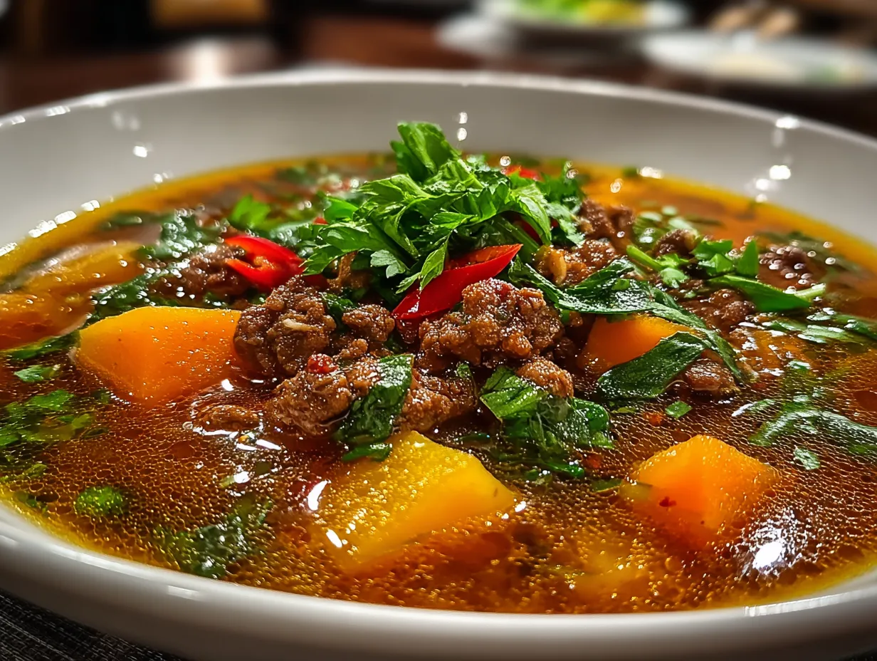 Spicy Minced Beef and Sweet Potato Puchero Soup