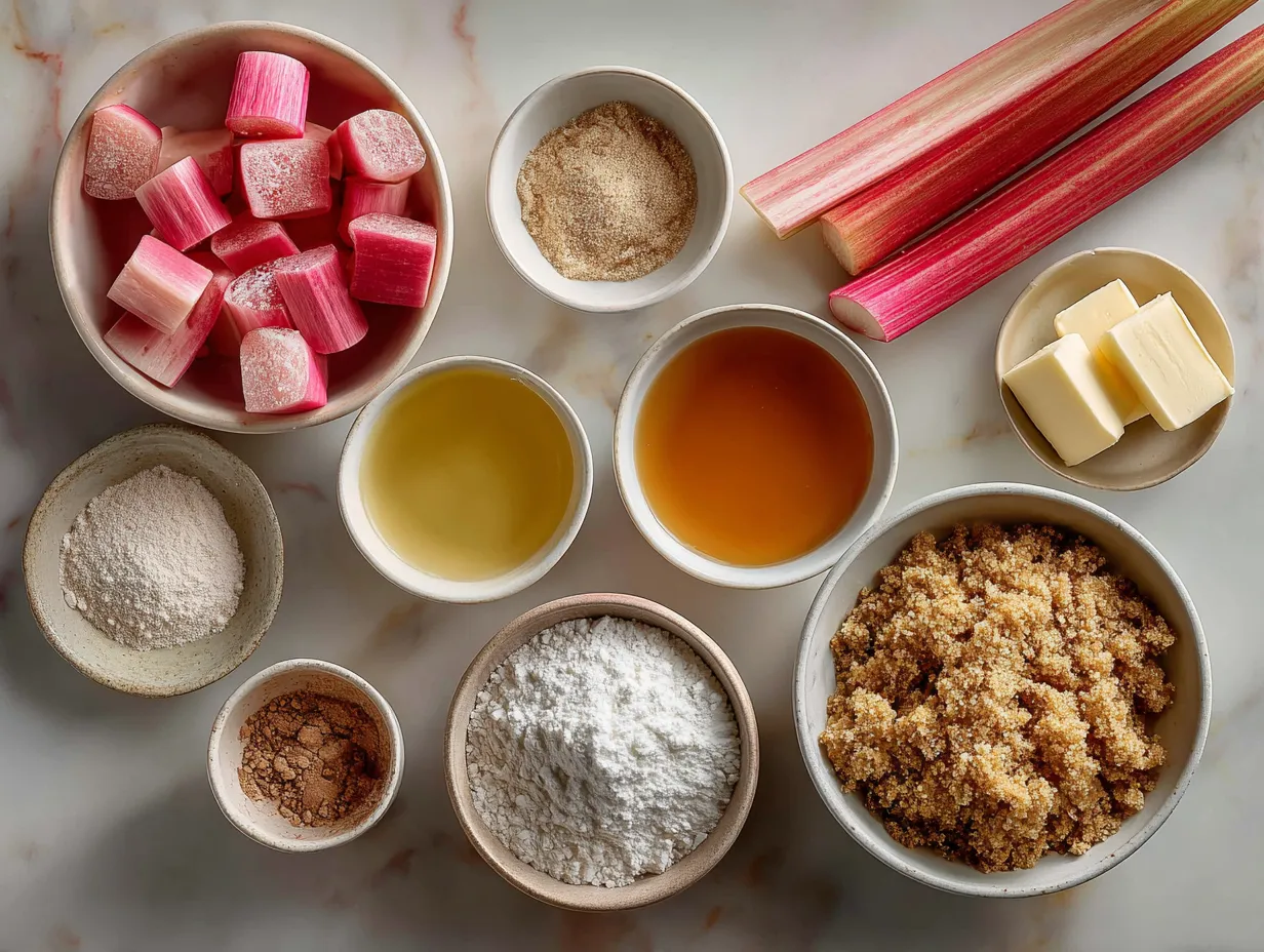 Ingredients for Upside Down Rhubarb Muffins with Cinnamon Streusel